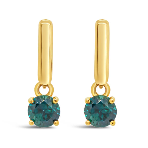 Australian Blue-Green Sapphire Drop Earrings Set in Yellow Gold by World Treasure Designs
