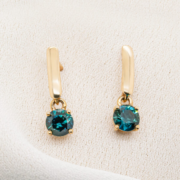 Australian Blue-Green Parti Sapphire Drop Earrings in Yellow Gold by World Treasure Designs