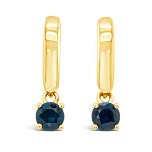 Australian Blue Sapphire Drop Earrings in Yellow Gold by World Treasure Designs