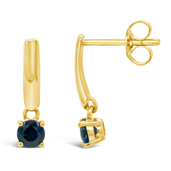 Australian Blue Sapphire Drop Earrings Set in Yellow Gold by World Treasure Designs