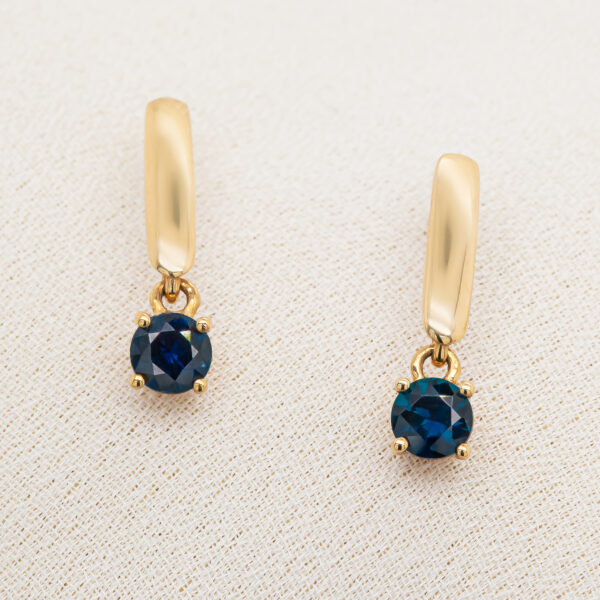 Australian Blue Sapphire Earrings that drop in Yellow Gold by World Treasure Designs