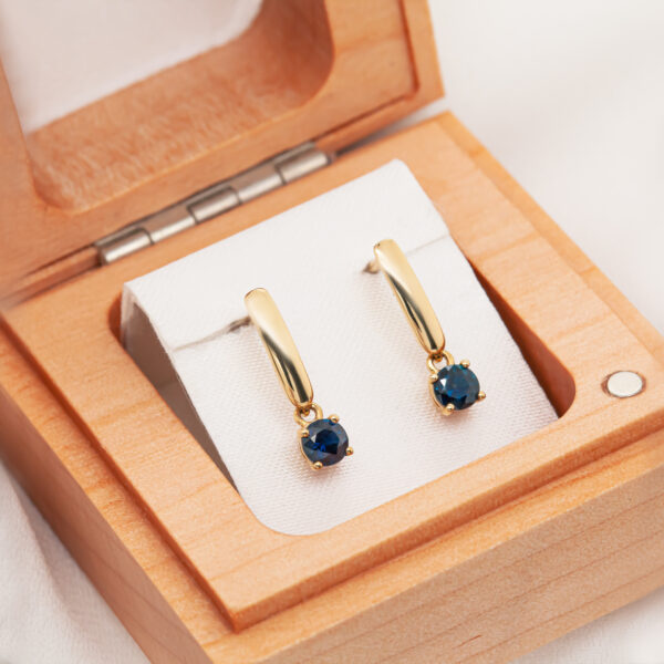 Australian Blue Sapphire Earrings Set in Yellow Gold by World Treasure Designs