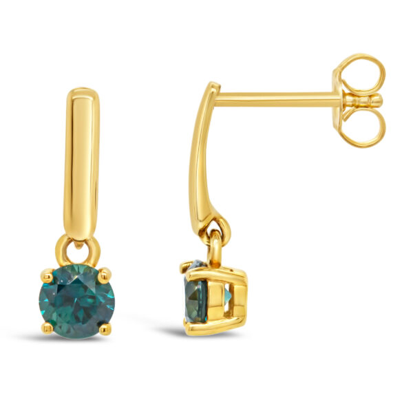 Australian Blue-Green Parti Sapphire Drop Earrings set in Yellow Gold by World Treasure Designs