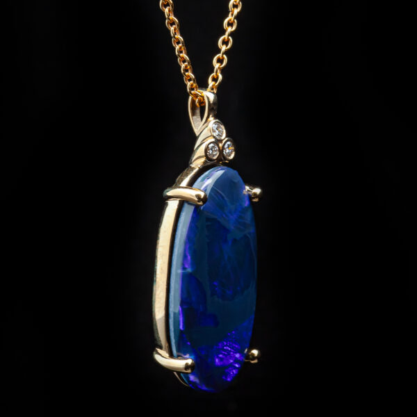 Australian Blue-Purple Black Opal Necklace with Diamonds in Yellow Gold by World Treasure