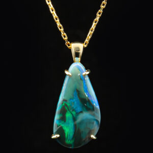 Australian Green-Blue Black Opal Pendant in Yellow Gold by World Treasure Designs