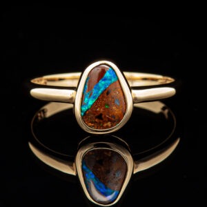 Australian Blue Boulder Opal Ring in Yellow Gold by World Treasure Designs