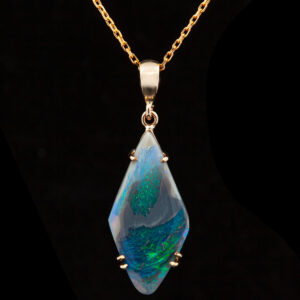 Australian Blue-Green Black Opal Pendant Necklace in Yellow Gold by World Treasure Designs