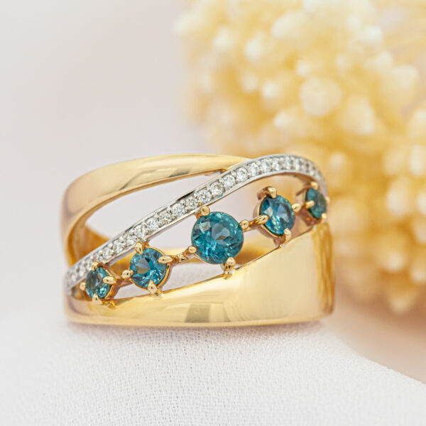Australian Blue Sapphire and Diamond Ring in Yellow and White Gold by World Treasure Designs