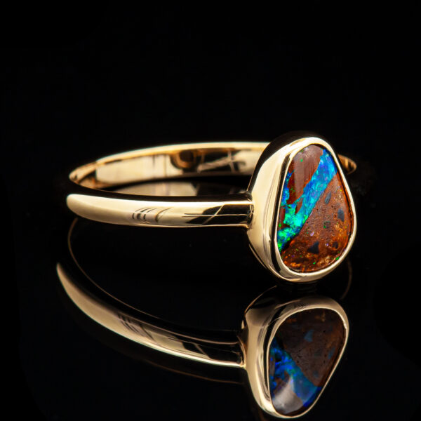 Australian Blue and Brown Boulder Opal Ring in Yellow Gold by World Treasure Designs