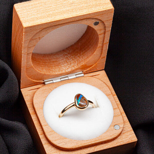 Australian Brown Boulder and Blue Opal Ring in Yellow Gold by World Treasure Designs