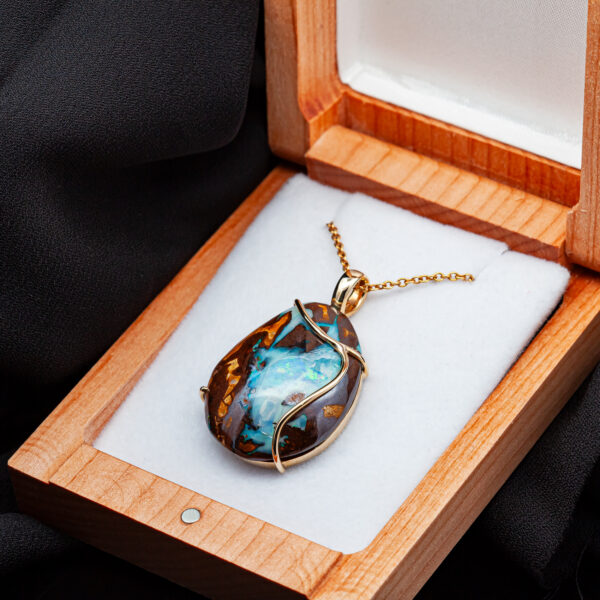 Australian Crystal Boulder Opal Necklace in Yellow Gold by World Treasure Designs