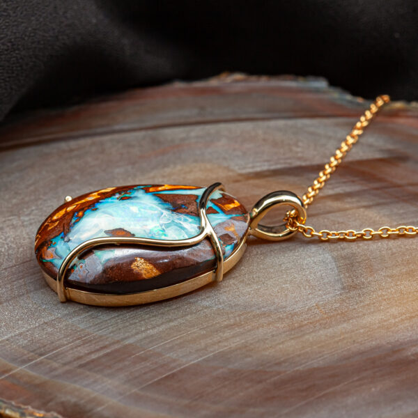 Australian Crystal Boulder Opal with Wave of Yellow Gold in Yellow Gold by World Treasure Designs