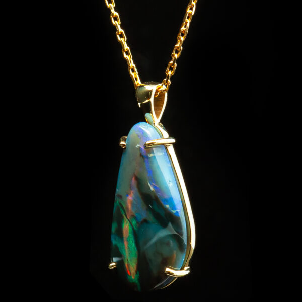 Australian Green-Blue Black Opal Necklace in Yellow Gold by World Treasure Designs
