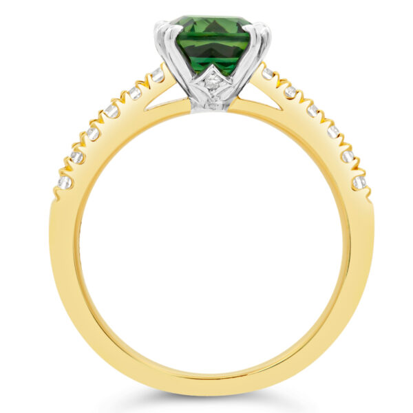 Australian Green Sapphire Ring with Diamond Band in White and Yellow Gold by World Treasure Designs