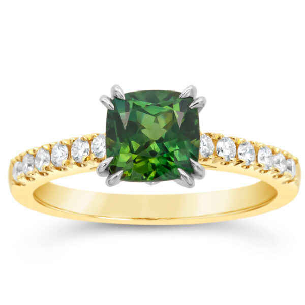 Australian Green Sapphire Ring in White and Yellow Gold by World Treasure Designs