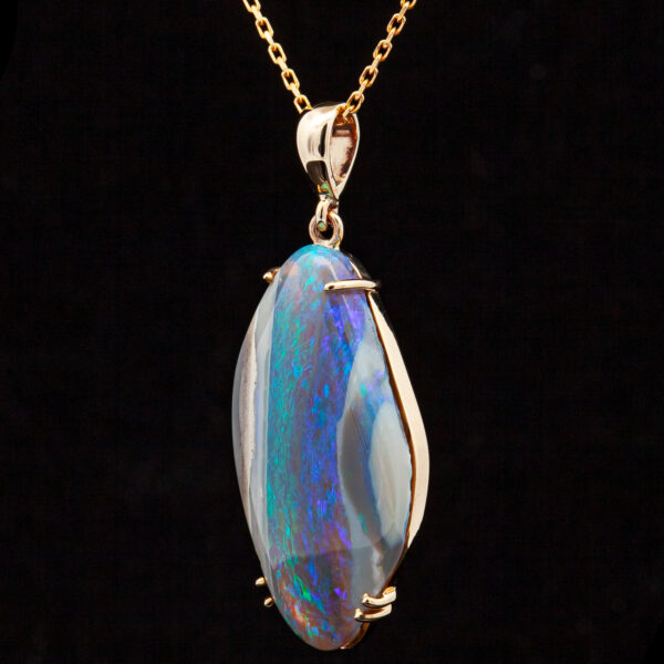 Australian Opal Necklace with Crystal Blue-Green Black Opal in Yellow Gold by World Treasure Designs
