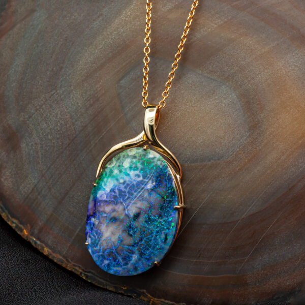 Australian Plant Fossil Opal Pendant in Yellow Gold by World Treasure Designs
