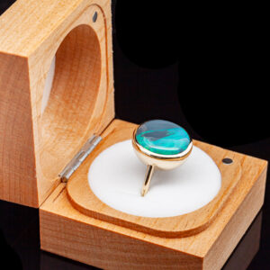 Australian Seafoam Green Black Opal Ring in Yellow Gold by World Treasure Designs