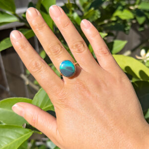 Bezel Set in Yellow Gold Australian Seafoam Green Black Opal Ring by World Treasure Designs