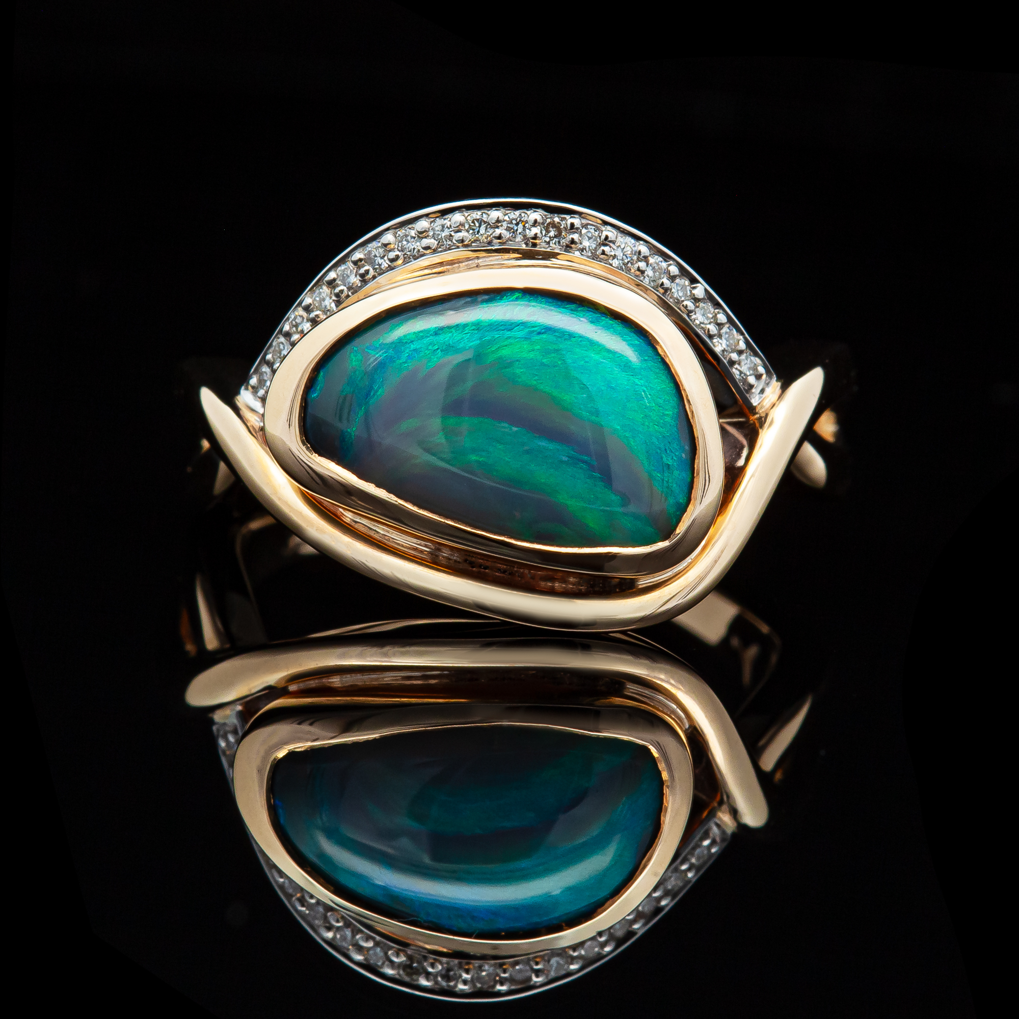 Australian black opal order ring in silver