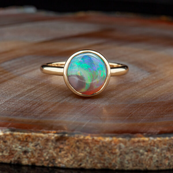 Bezel Set Australian Fossil Opal Ring in Yellow Gold by World Treasure Designs