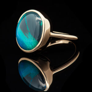 Thea | Seafoam Blue-Green Australian Semi-Black Opal Ring - Image 3