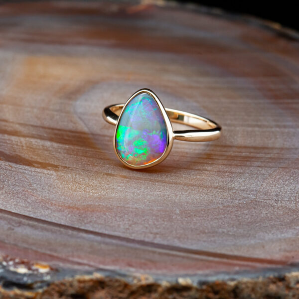 Stunning Australian Crystal Black Opal Ring in Yellow Gold by World Treasure Designs