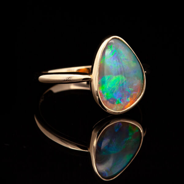 Australian Crystal Black Opal Ring Side View in Yellow Gold by World Treasure Designs