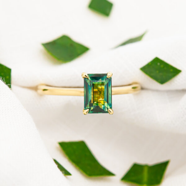 Australian Blue-Green-Yellow Parti Rectangle Sapphire Ring in Yellow Gold by World Treasure Designs