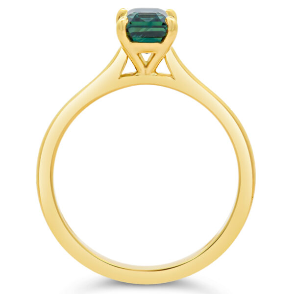 Australian Emerald Cut Blue-Green Parti Sapphire Ring in Yellow Gold by World Treasure Designs