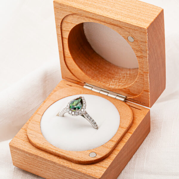 Australian Green-Blue Parti Sapphire and Diamond Halo Ring in White Gold by World Treasure Designs