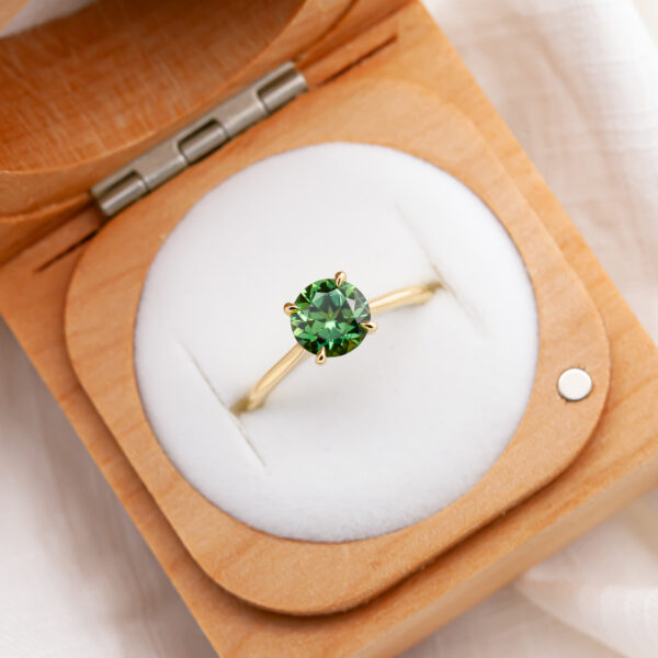 Round Australian Green Parti Sapphire Ring in Yellow Gold by World Treasure Designs