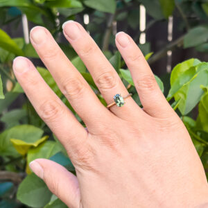 Australian Green Parti Oval Sapphire Ring in Yellow Gold by World Treasure Designs