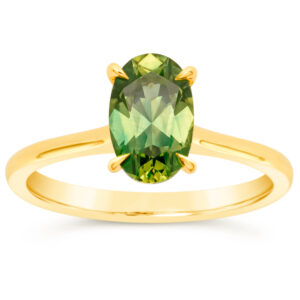 Australian Green Parti Oval Sapphire Ring in Yellow Gold by World Treasure Designs