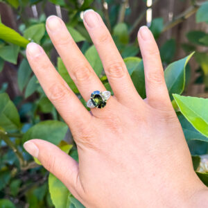 Australian Green Parti Sapphire and Diamond Ring in Yellow and White Gold by World Treasure Designs