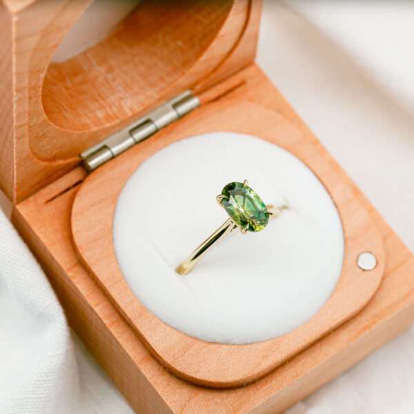 Australian Green Parti Oval Sapphire Ring in Yellow Gold by World Treasure Designs