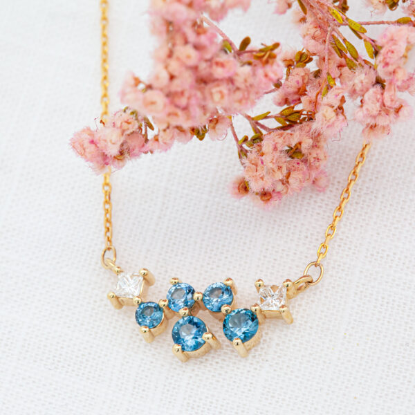 Australian Icy Blue Sapphire and Diamond Cluster Pendant in Yellow Gold by World Treasure Designs