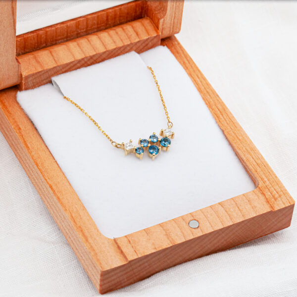 Diamond and Blue Australian Sapphire Necklace in Yellow Gold by World Treasure Designs