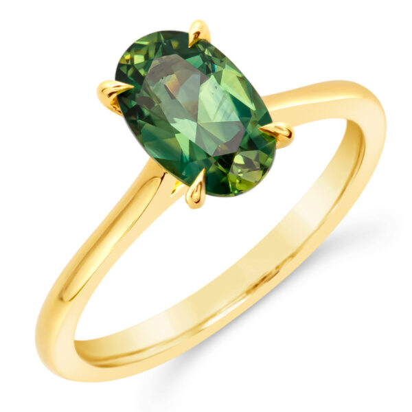 Australian Mint Green-Teal Parti Sapphire Ring in Yellow Gold by World Treasure Designs