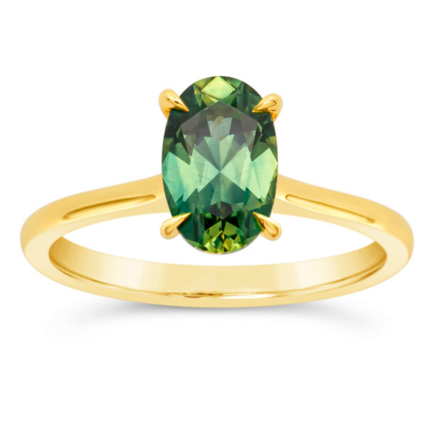 Australian Mint-Teal Parti Sapphire Ring in Yellow Gold by World Treasure Designs