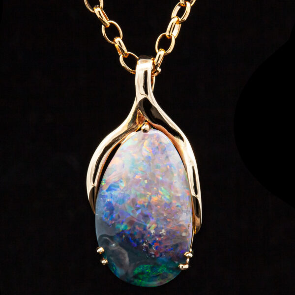 Australian Pippi Shell Fossil Matrix Opal Necklace in Yellow Gold by World Treasure Designs