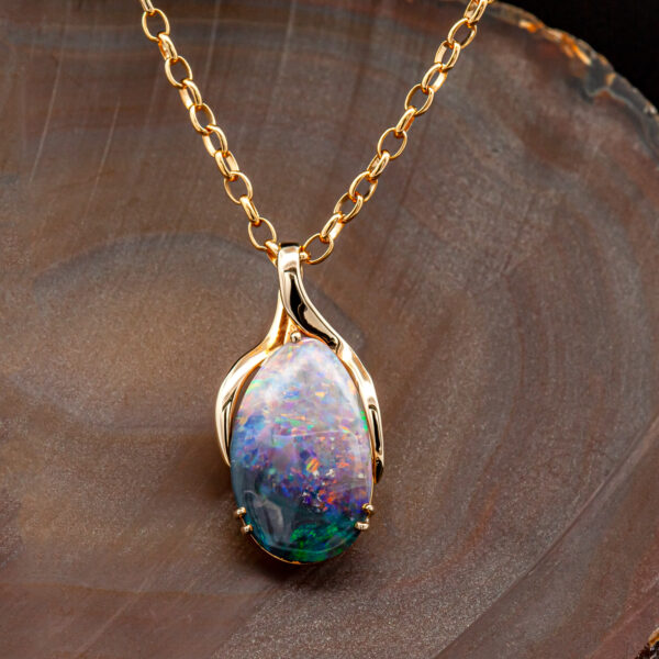 Australian Pippi Shell Fossil Opal Necklace in Yellow Gold by World Treasure Designs