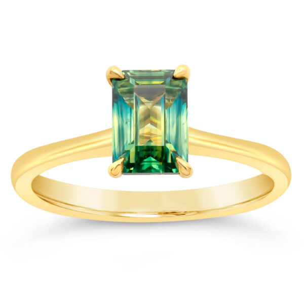 Australian Rectangle Blue-Green-Yellow Parti Sapphire Ring in Yellow Gold by World Treasure Designs