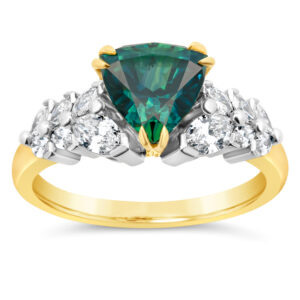 Australian Teal-Blue Sapphire Diamond Ring in Yellow Gold by World Treasure Designs