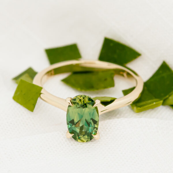 Australian Green Parti Oval Sapphire Ring in Yellow Gold by World Treasure Designs