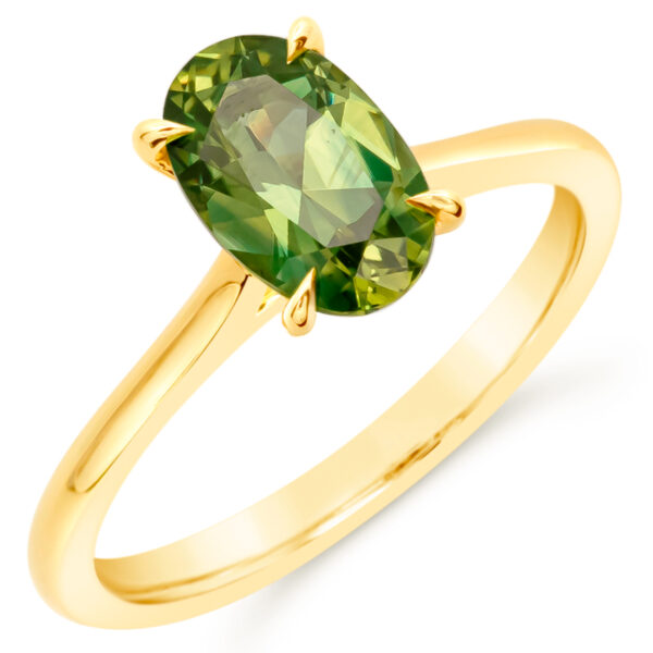 Australian Green Parti Oval Sapphire Ring in Yellow Gold by World Treasure Designs
