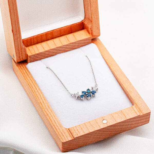 Australian Blue Sapphire and Diamond Cluster Necklace in White Gold by World Treasure Designs