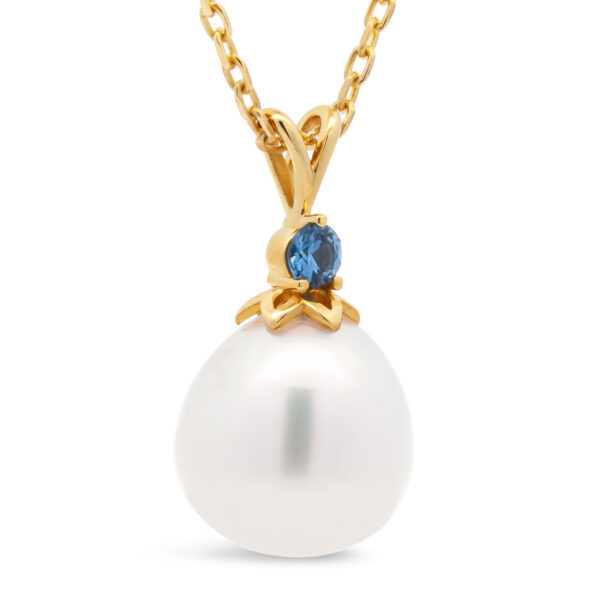 Australian Sapphire and Pearl Pendant in Yellow Gold by World Treasure Designs