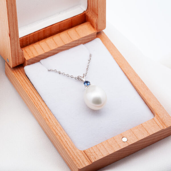 Australian Blue Sapphire and South Sea Pearl Necklace in White Gold by World Treasure Designs