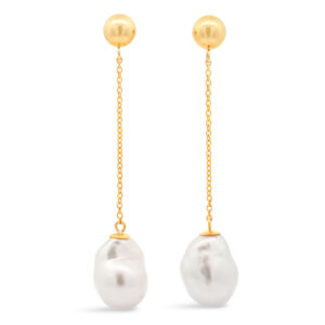 Australian South Sea Baroque Pearl Drop Earrings in Yellow Gold by World Treasure Designs